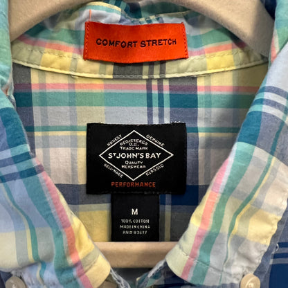 St. John’s Bay Comfort Stretch Pastel Plaid Button Down Shirt Medium Good Condition