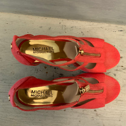 Michael Michael Kors Coral Canvas Espadrille Wedge Sandals Size 7 Good Condition