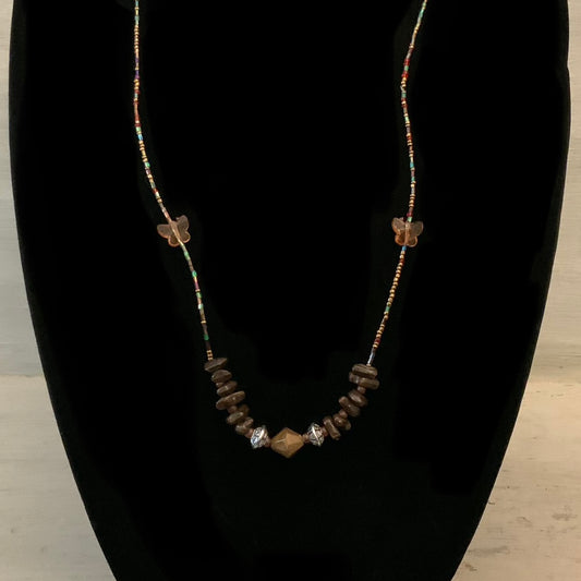 Long Earthy Toned Multicolor Handbeaded Bohemian Strand Necklace 15" Good Condition