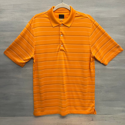 Greg Norman Play Dry Orange Striped Short Sleeve Polo Shirt Size Medium Good Condition