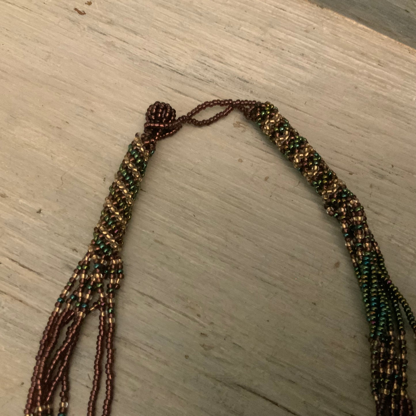Unique Hand Beaded Purple Gold Green Mini Bead Choker Necklace 20”-21” New