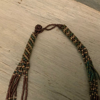 Unique Hand Beaded Purple Gold Green Mini Bead Choker Necklace 20”-21” New