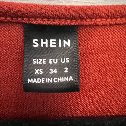 SHEIN Burnt Orange Square Neckline Balloon Sleeve Fitted Dress XS Like New