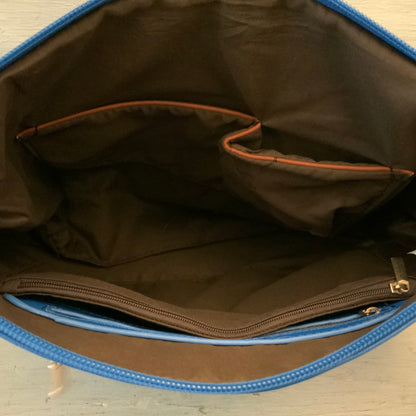 Electric Blue Faux Leather Crossbody Shoulder Bag Purse Like New
