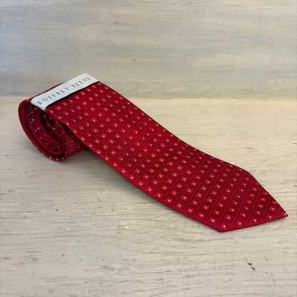 Geoffrey Beene 100% Silk Red w/ White Geometric Check Pattern Necktie 58" New with Tags