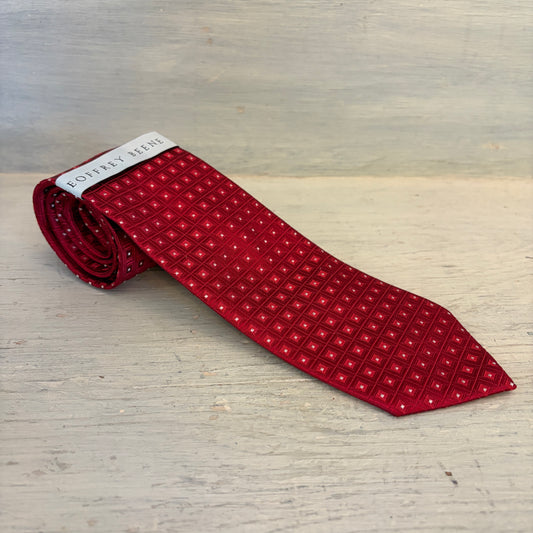 Geoffrey Beene 100% Silk Red w/ White Geometric Check Pattern Necktie 58" New with Tags
