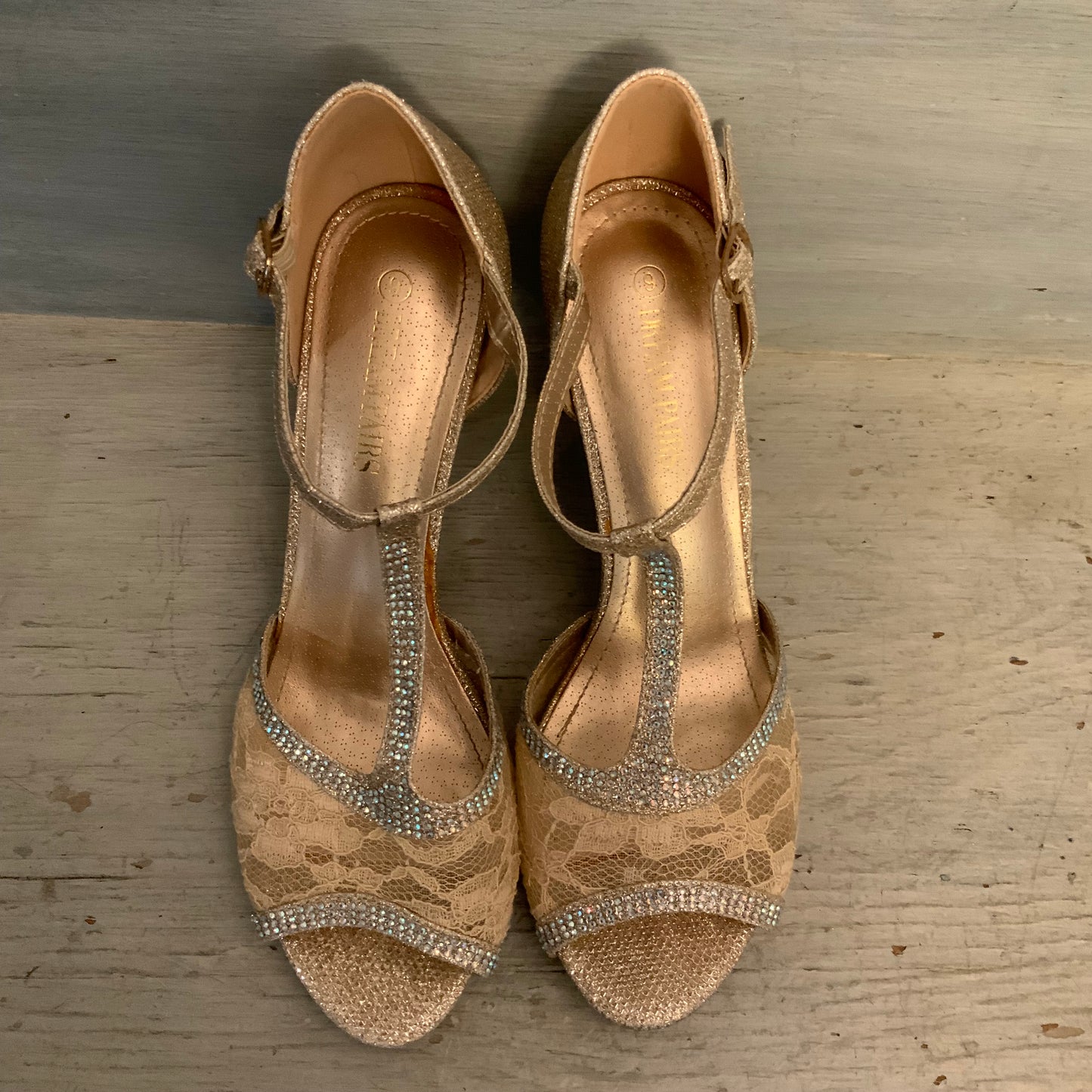 Dream Pairs "Amore_2" Rose Gold Shimmer T-Strap Peep Toe Heels Size 9 Good Condition