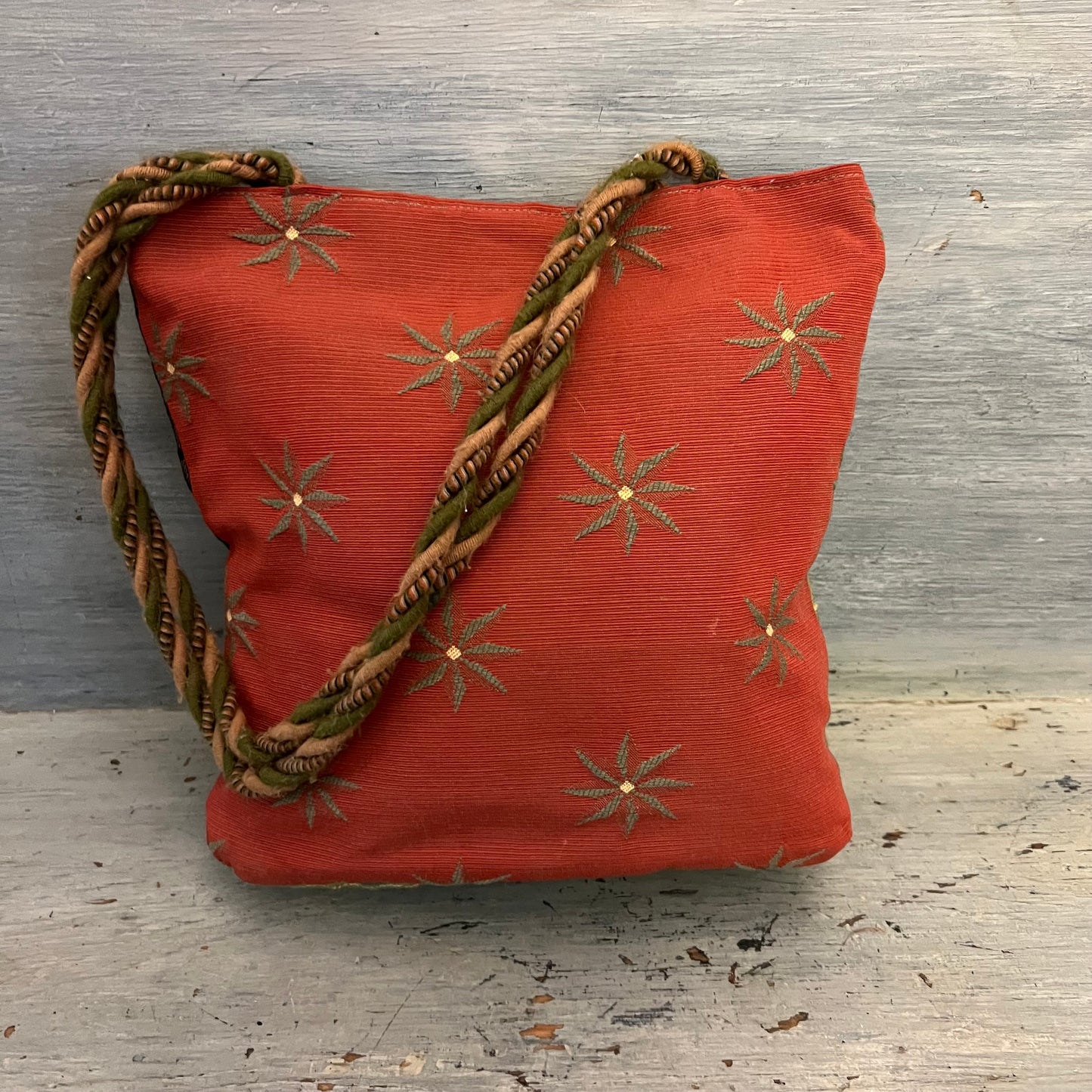 Scarlet Design Multi Pattern Fabric Yarn Handle Shoulder Bag Purse 10x10x4 Good Condition