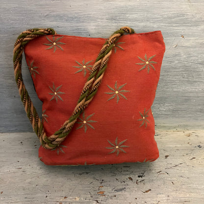 Scarlet Design Multi Pattern Fabric Yarn Handle Shoulder Bag Purse 10x10x4 Good Condition