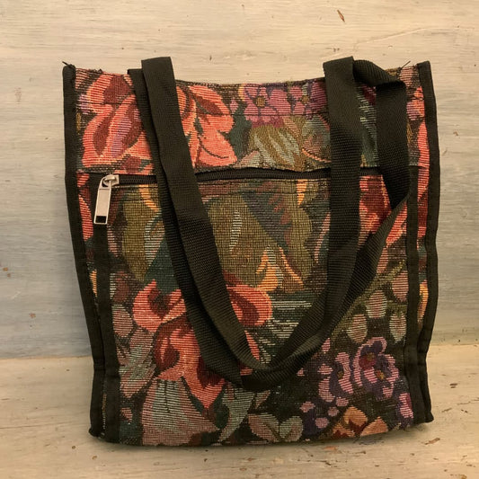 Floral Tapestry Cottage Grandma Core Tote Bag 12x12x4.5 Good Condition