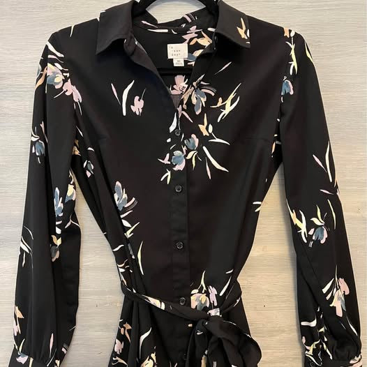 A new day Button Down Tie Waist Shirt Dress XSmall Good Condition