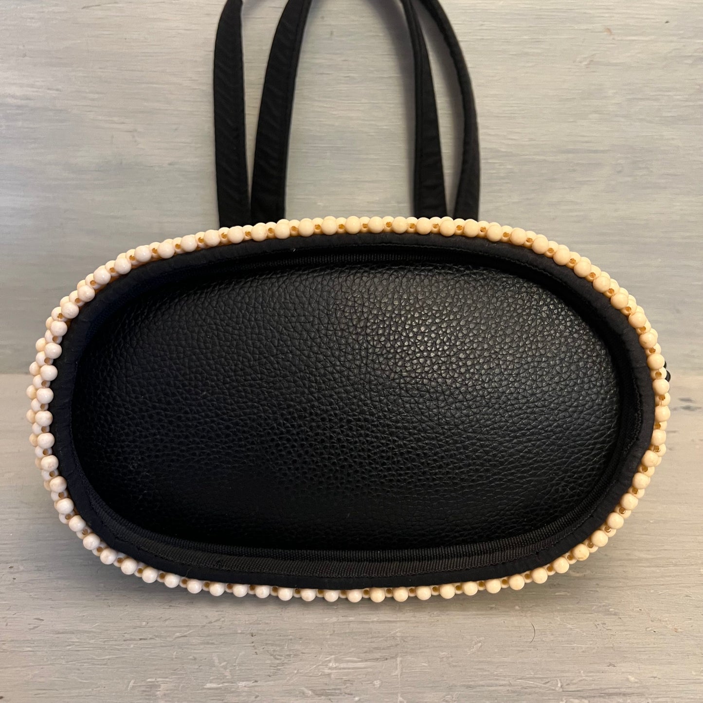 Vintage Beaded Black Cream Stripe Shoulder Bag Purse Good Condition