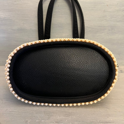 Vintage Beaded Black Cream Stripe Shoulder Bag Purse Good Condition
