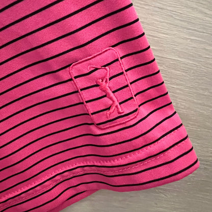 PGA Tour Hot Pink Black Stripe Polo Golf Shirt Medium Like New