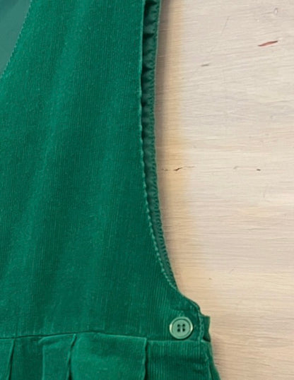 Vintage Mizz Lizz 100%Cotton Kelly Green Thin Corduroy Smocked Midi Dress Size 5/6 Good Condition