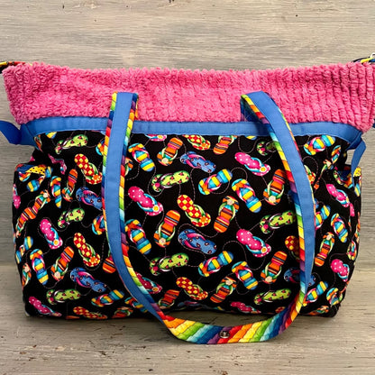 Stitches & Paint Accessories Quilted Fabric Flip Flop Print Tote Bag Purse Like New