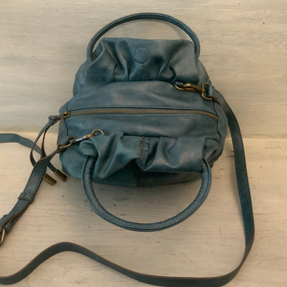 Dusty Blue Gray Faux Leather Slouchy Satchel Crossbody Bag Purse Good Condition