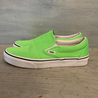 Vans Neon Green Gecko Classic Design Slip on Canvas Sneakers Men's 8/Women's 9.5 Good Condition