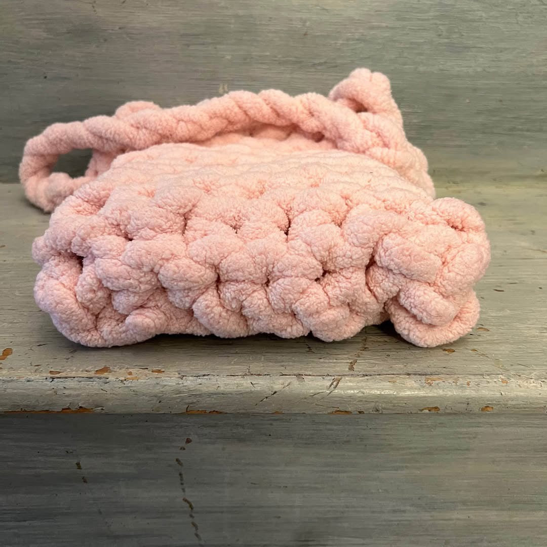 Soft Pink Chenille Yarn Crossbody Shoulder Bag Purse