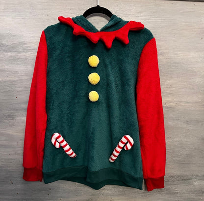 No Boundaries Christmas Elf Fleece Hoodie Pullover XL(15-17) Good Condition