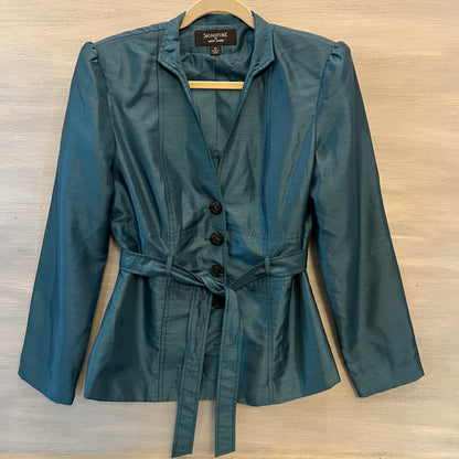 Vintage Signature by Larry Levine Teal Iridescent Sheen Trench Jacket Size10 Good Condition
