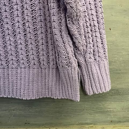 Aerie Lilac Purple Oversized Velour Cable Knit Pullover Size S/P Good Condition