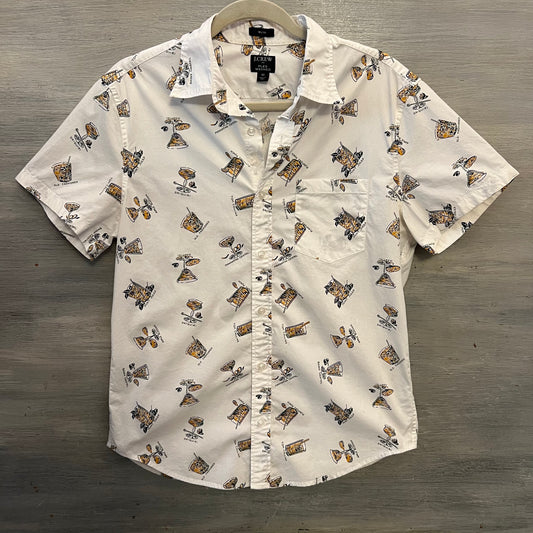 J. Crew Men’s Flex Washed Vintage Cocktail Print Button Down Shirt Medium Like New