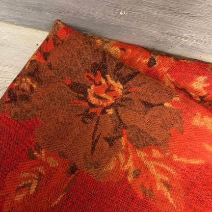 Elegant Soft Red Floral Knit Wrap Scarf Good Condition