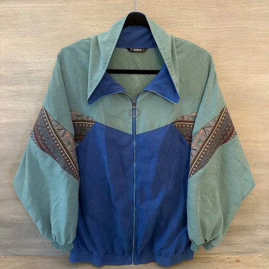 SHEIN Blue Green Tapestry Print Lightweight Retro Jacket Size Large Good Condition