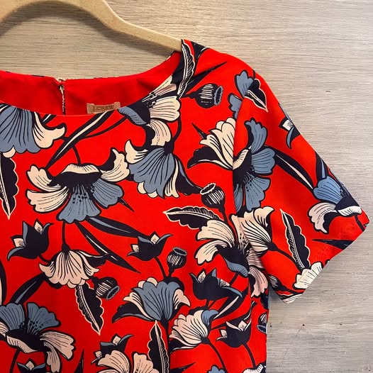 J. Crew Red Blue Floral Print Scoop Neck Tunic Dress Size 8 Like New