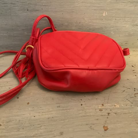 Red Faux Leather Crossbody Bag Purse Like New