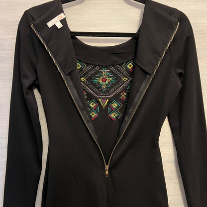 GB Black Colorful AztecPrint Embroidered Bodice Bodycon Mini Dress Size Small Good Condition