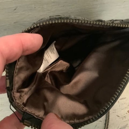 Woven Grey Faux Leather Small Night Out Crossbody Bag Purse Like New