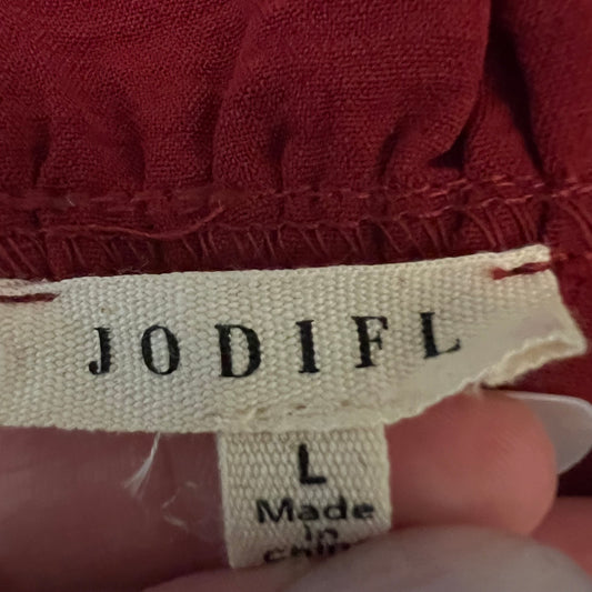 Jodifl Burgundy Wine High Ruffle Neck Balloon Sleeve Blouse Size Large Good Condition