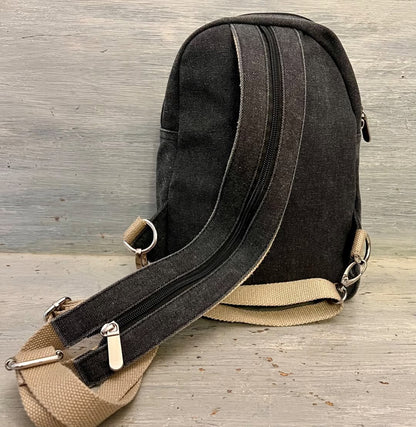 Gray Canvas Backpack Purse Adjustable Straps Zip Closure Front Pockets Like New