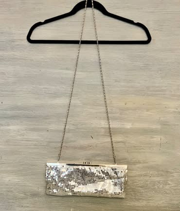 Silver Sequined Crossbody Clutch Bag Purse Like New
