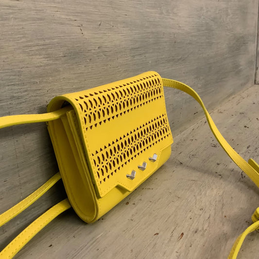 Stella & Dot Nolita Electric Yellow Sidekick Crossbody Bag Purse 6x5x1 Good Condition