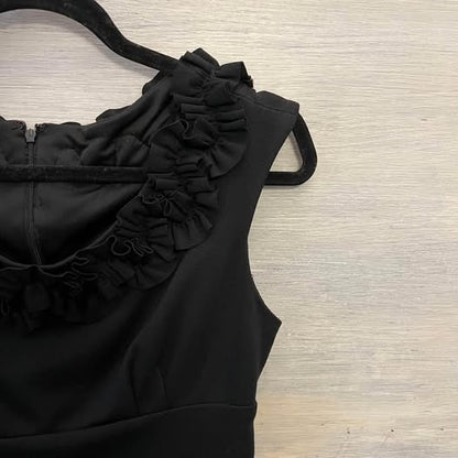 London Times Sleeveless Ruffle Neckline Little Black Dress Size 6 Good Condition
