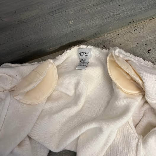 Vintage Koret White Embroidered Beaded Cardigan Sweater 1X Good Condition