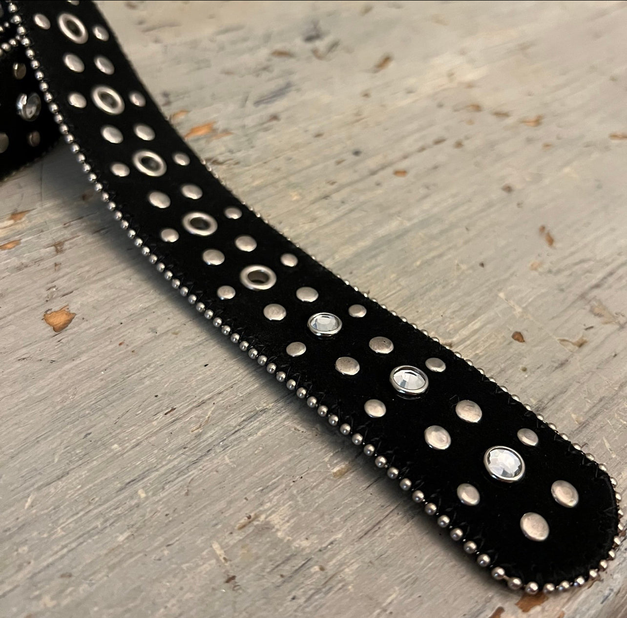 Studded Rhinestone Black Suede Leather Belt XL New