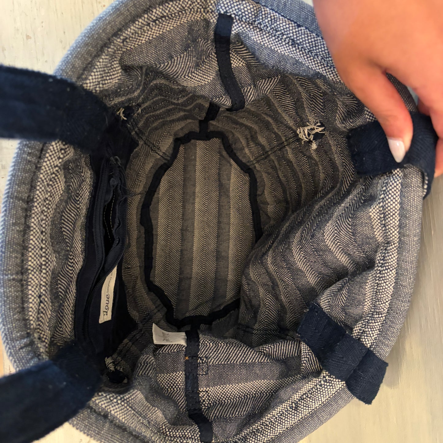 Thirty One Retro Metro Navy Blue Canvas Tote Bag Purse Good Condition