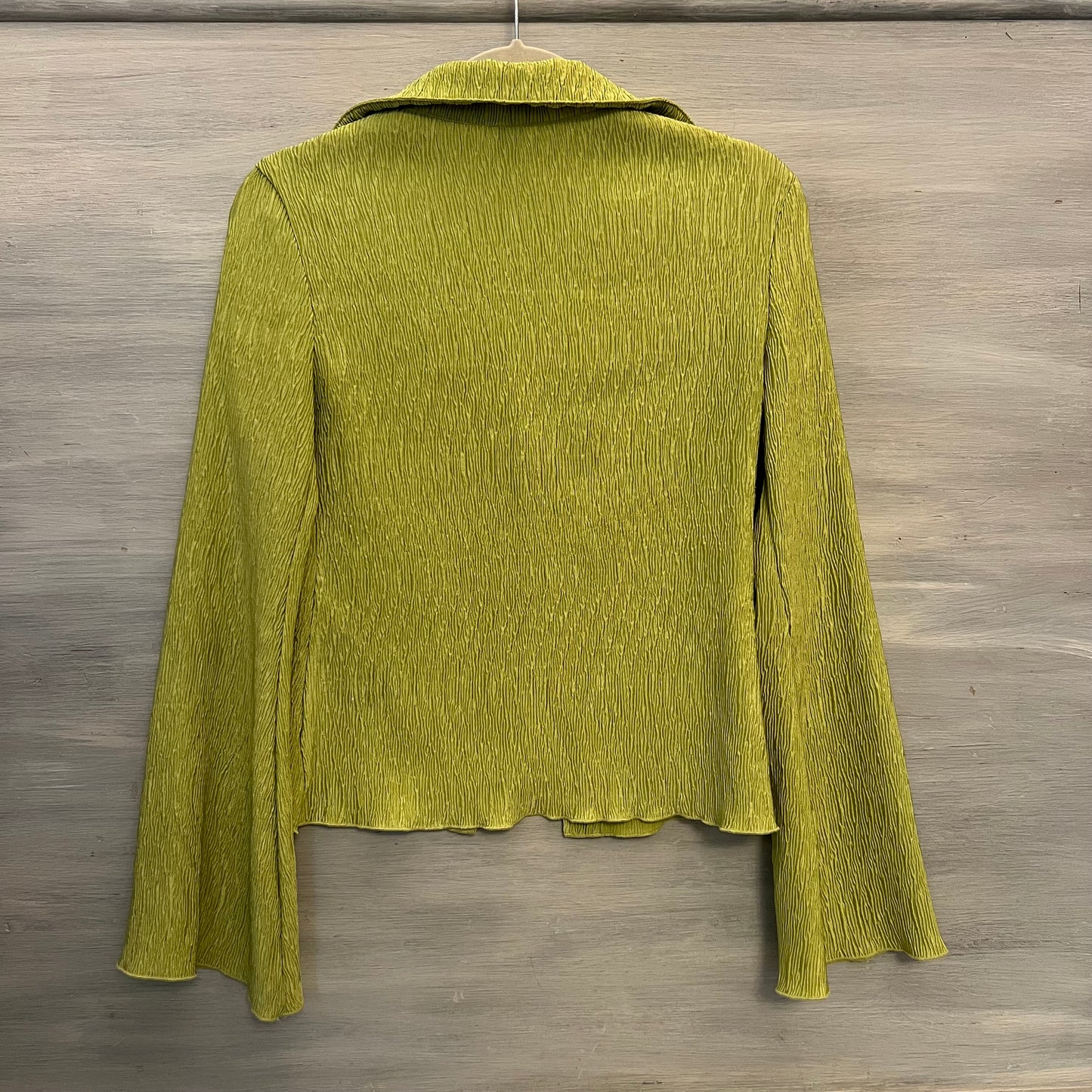 SHEIN Lime Green Crepe Flare Sleeve Two Button Front Blouse Small Like New