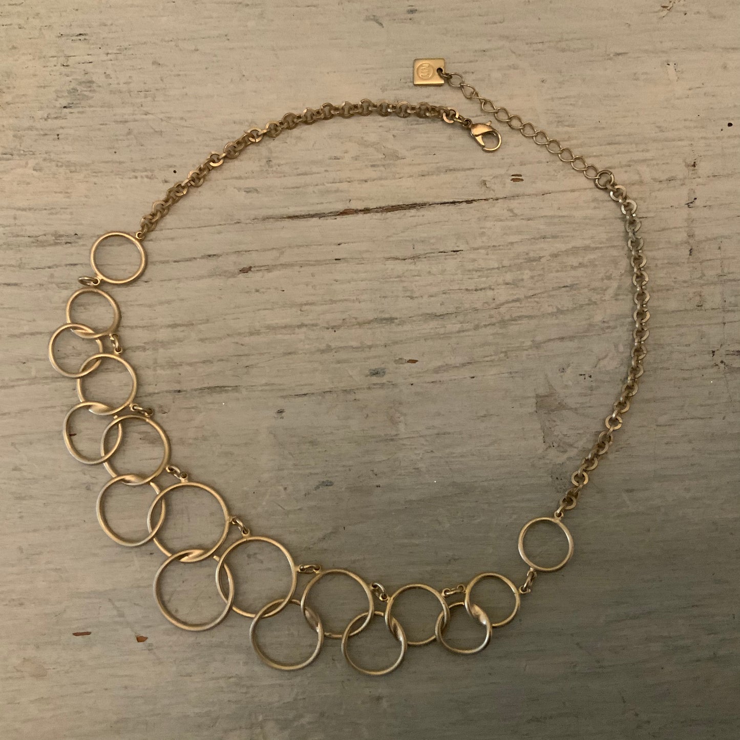 Nine West Gold Tone Interlocking Circles Bib Style Statement Choker Necklace Good Condition
