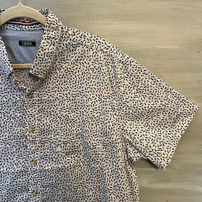 IZOD Triangle Confetti Print Short Sleeve Buttons Down Shirt XL Like New