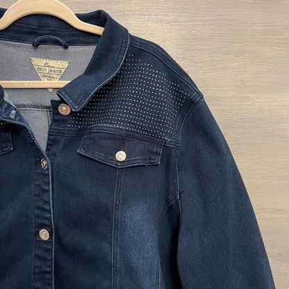 dkin Jeans Dark Wash Studded Denim Jean Jacket 3X Good Condition