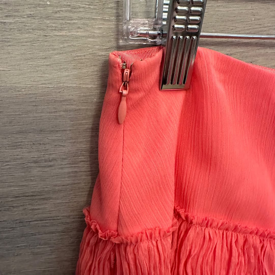 Ann Taylor Mini Skirt Light Coral Pink Crepe Fringe Size 4 Like New