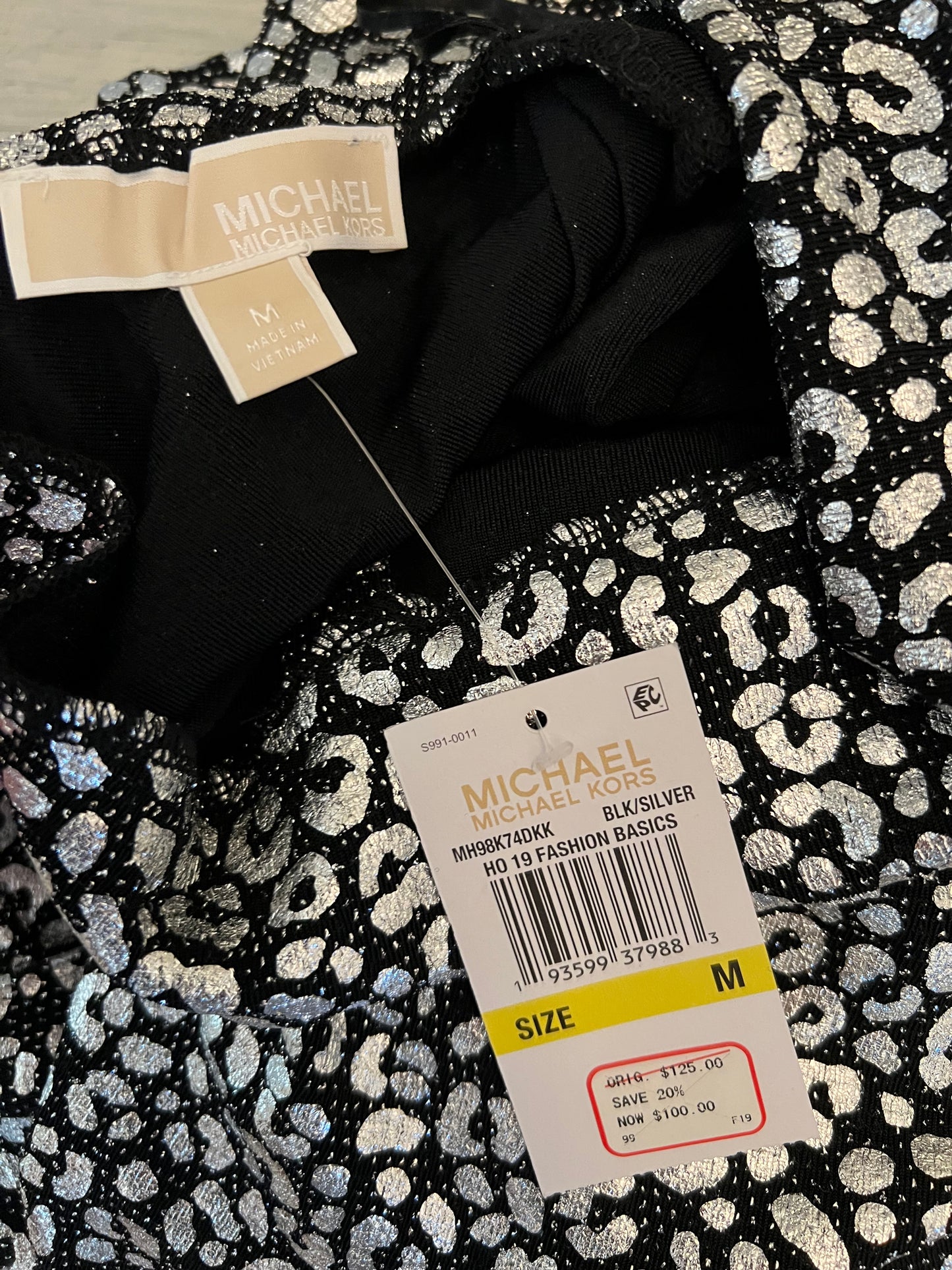 Michael Michael Kors Black Metallic Silver Leopard Print Mini Dress Size 10 New with Tags