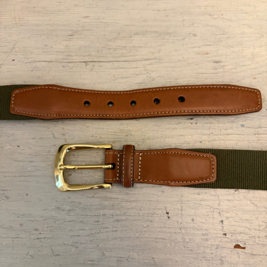 Torino Men's Forest Green Surcingle Belt w/ Brown Leather Trim Size 52" Good Condition