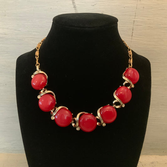 Vintage Red Iridescent Rhinestone Gold Choker Necklace Good Condition