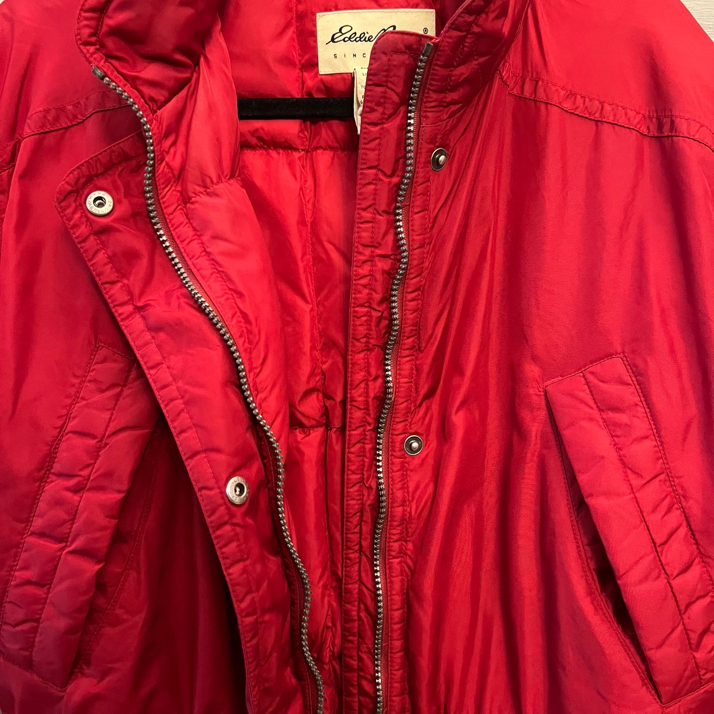 Vintage Eddie Bauer Women’s Iridescent Red Goose Down Parka Coat Size S/P Good Condition